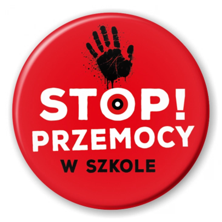 przypinka Stop przemocy w szkole na czerwonym tle