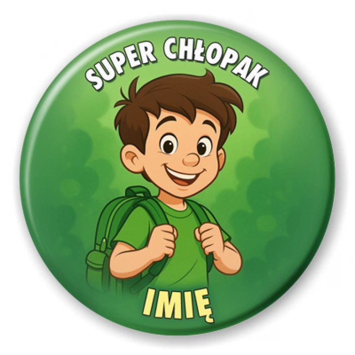 przypinka Super chłopak na zielonym tle