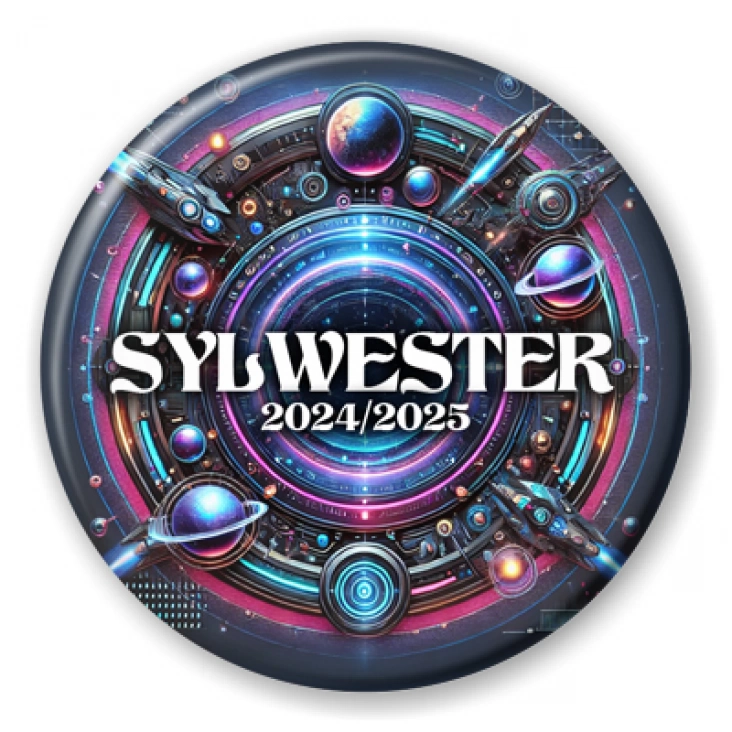 przypinka Sylwester w stylu science-fiction