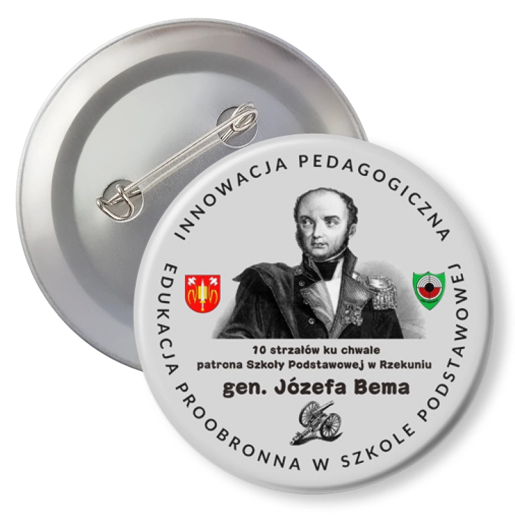 przypinka10 strzałów ku chwale patrona SP w Rzekuniu