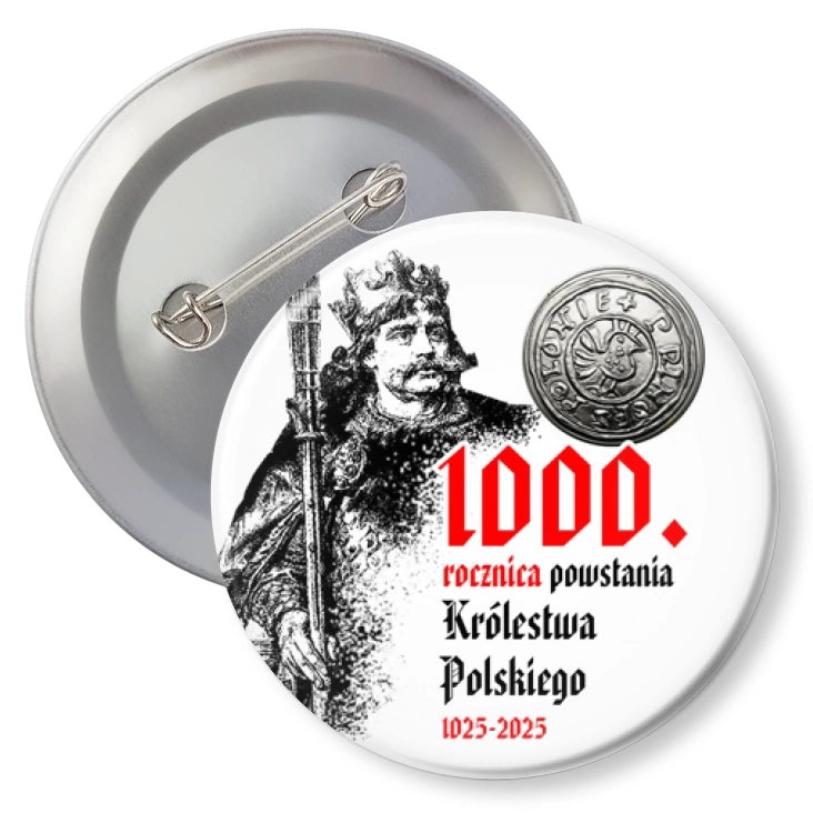 przypinka1000 rocznica Królestwa Polskiego z denarem