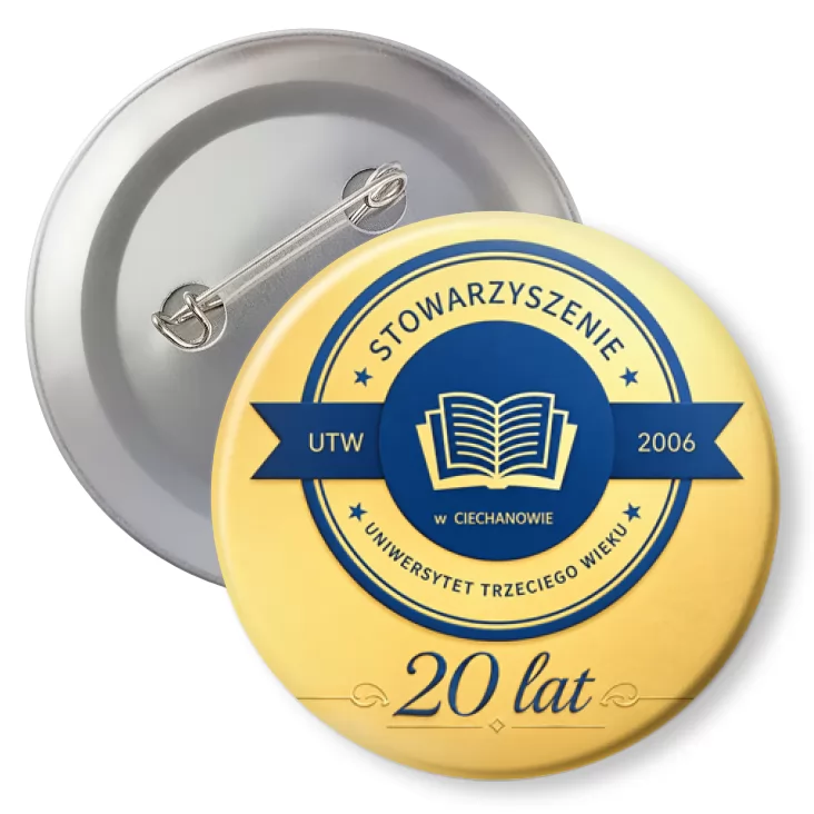 przypinka z agrafką 20 lat UTW Ciechanów