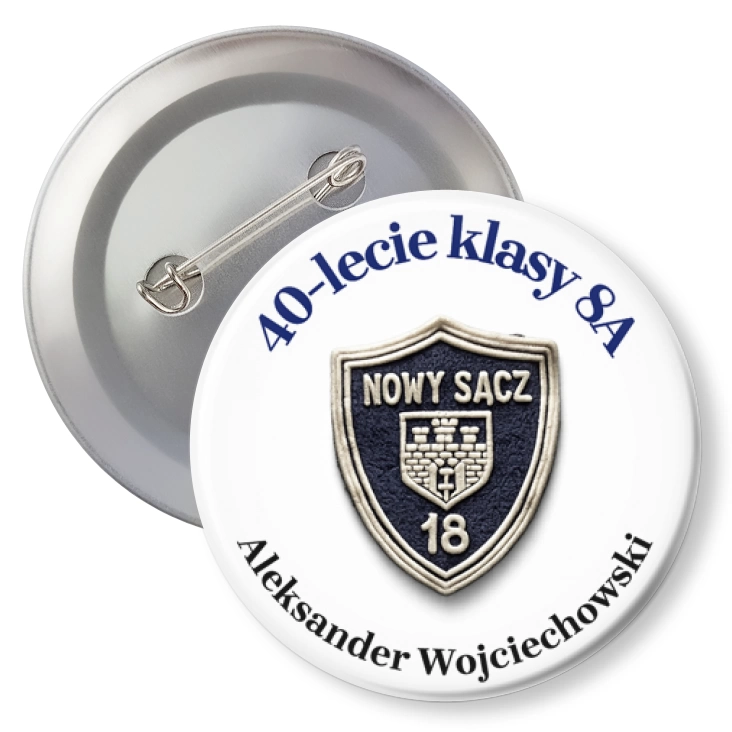przypinka z agrafką 40-lecie klasy 8A SP18 Nowy Sącz