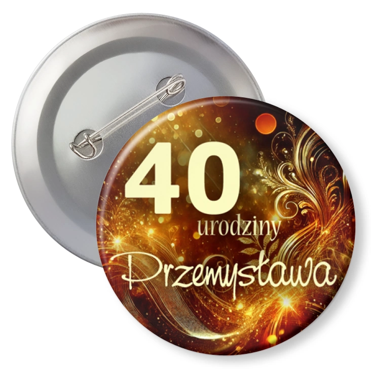 przypinka40 urodziny tlo ciemne zloto
