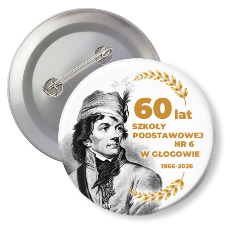 przypinka z agrafką 60 lat SP nr 6 w Głogowie