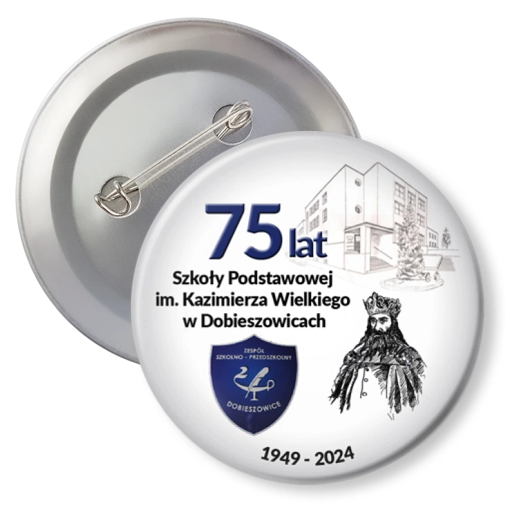 przypinka z agrafką 75 lat SP w Dobieszowicach