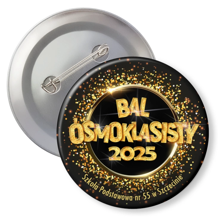 przypinka z agrafką Bal Ósmoklasisty 2025 SP 55 Szczecin
