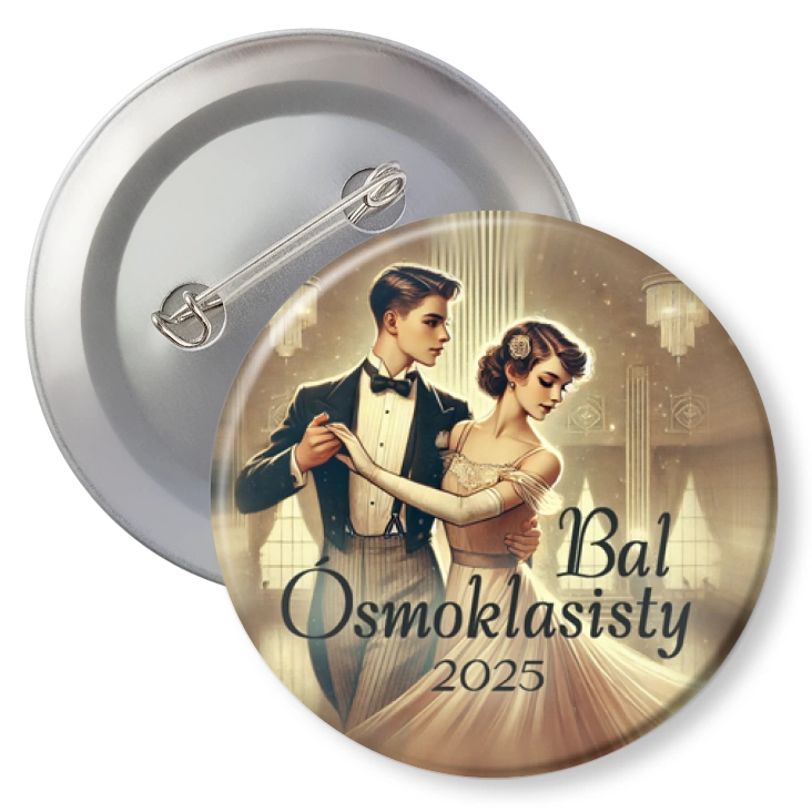 przypinka z agrafką Bal ósmoklasisty w stylu retro