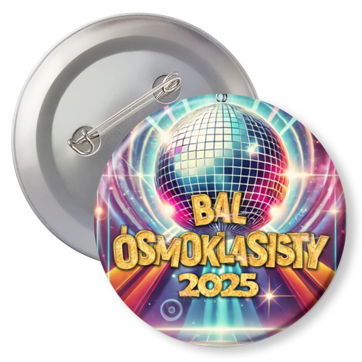 przypinka z agrafką Bal ósmych klas z kulą i sceną disco