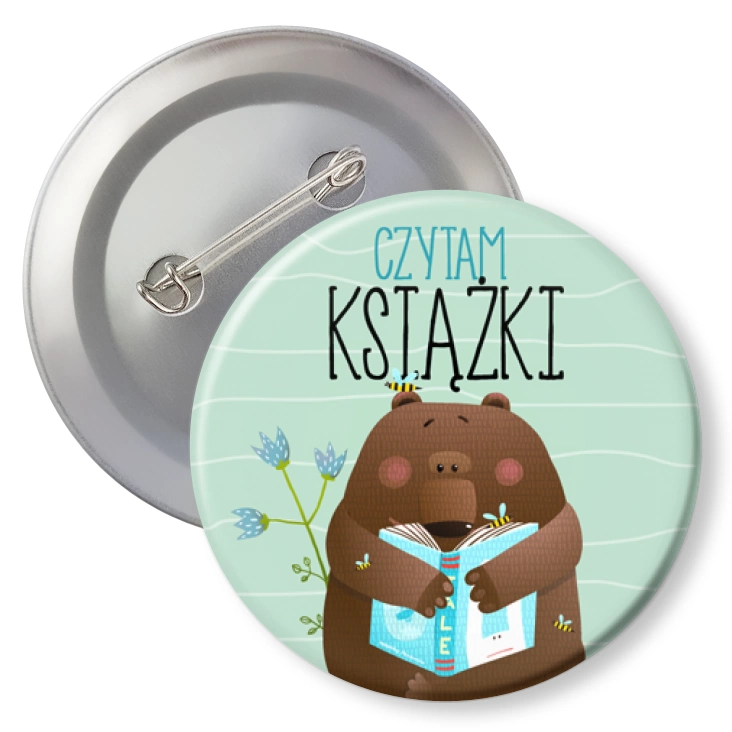 przypinka z agrafką Czytam książki niedźwiadek