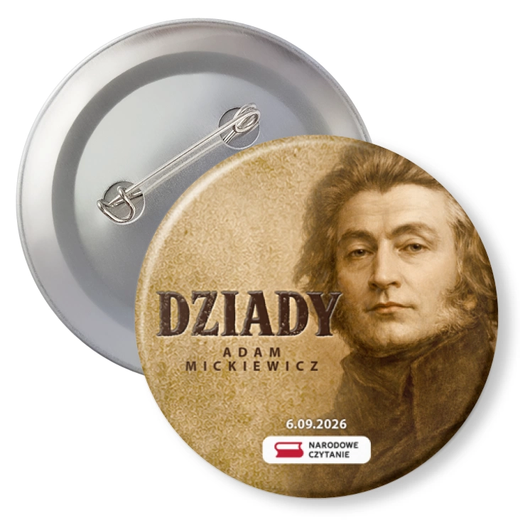 przypinka z agrafką Dziady Adam Mickiewicz sepia