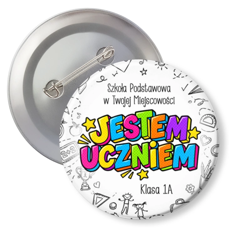 przypinkaJestem uczniem kolorowy napis