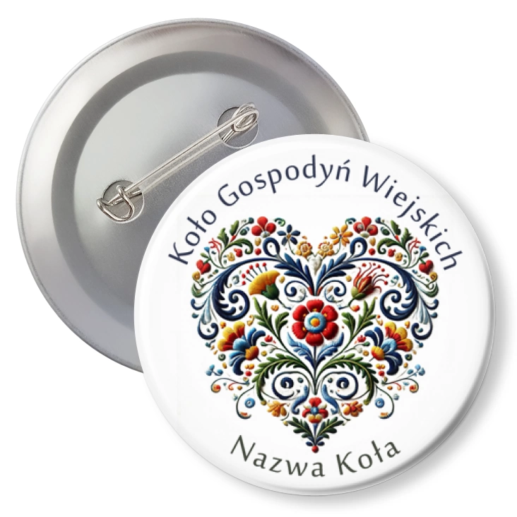 przypinka z agrafką Koło Gospodyń Wiejskich haftowane serce
