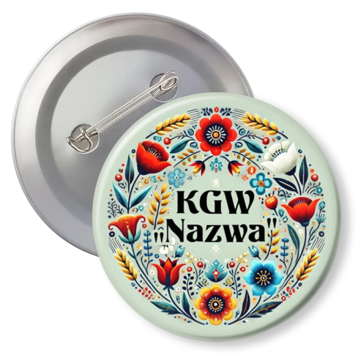 przypinka z agrafką Koło Gospodyń Wiejskich w stylu kociewskim