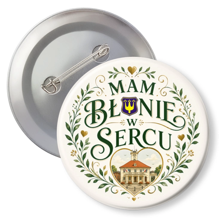 przypinka z agrafką Mam Błonie w sercu