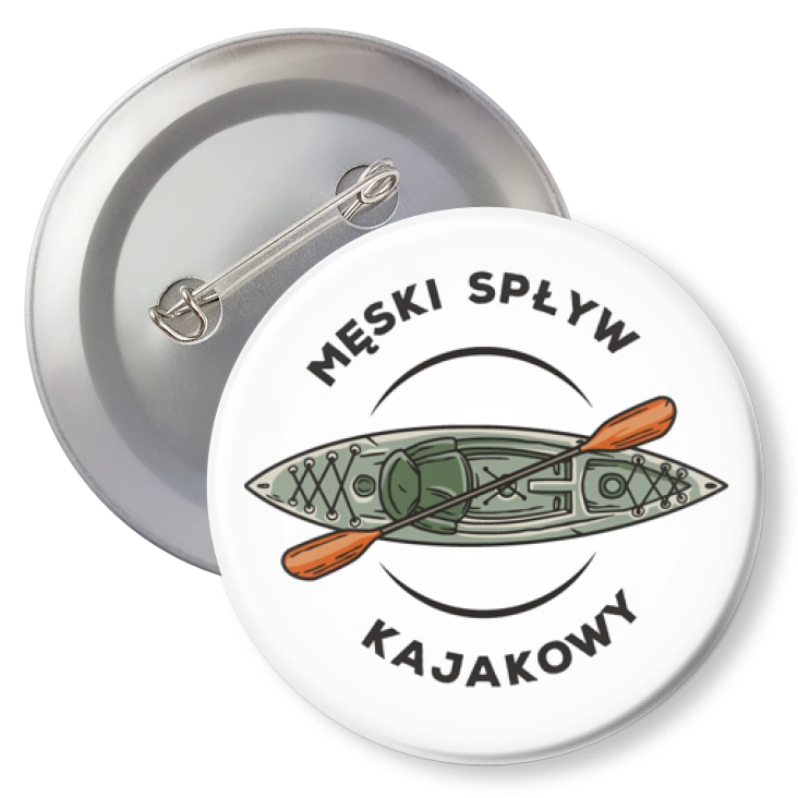 przypinka z agrafką Męski spływ kajakowy na białym tle