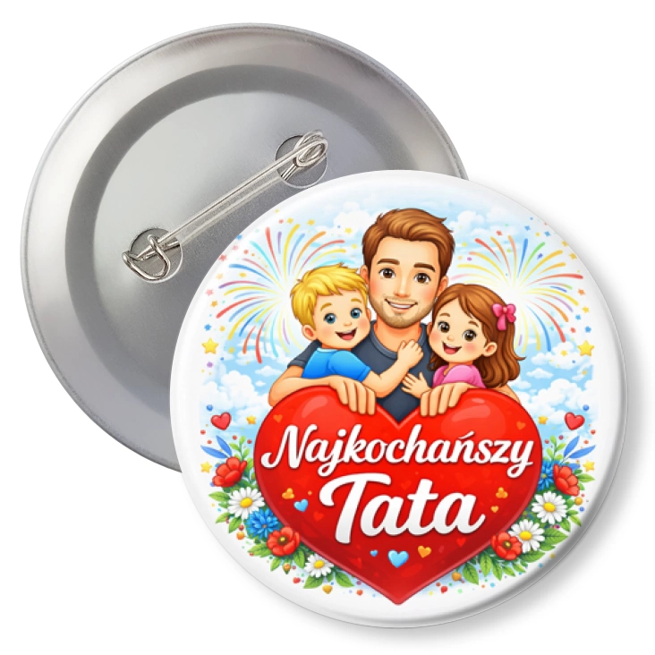 przypinkaNajkochańszy Tata z dziećmi i fajerwerkami