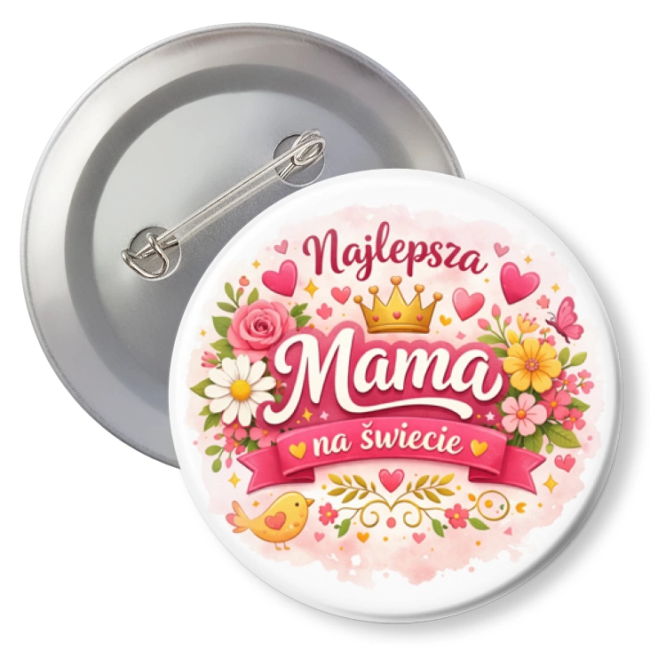 przypinkaNajlepsza Mama na świecie z kwiatami