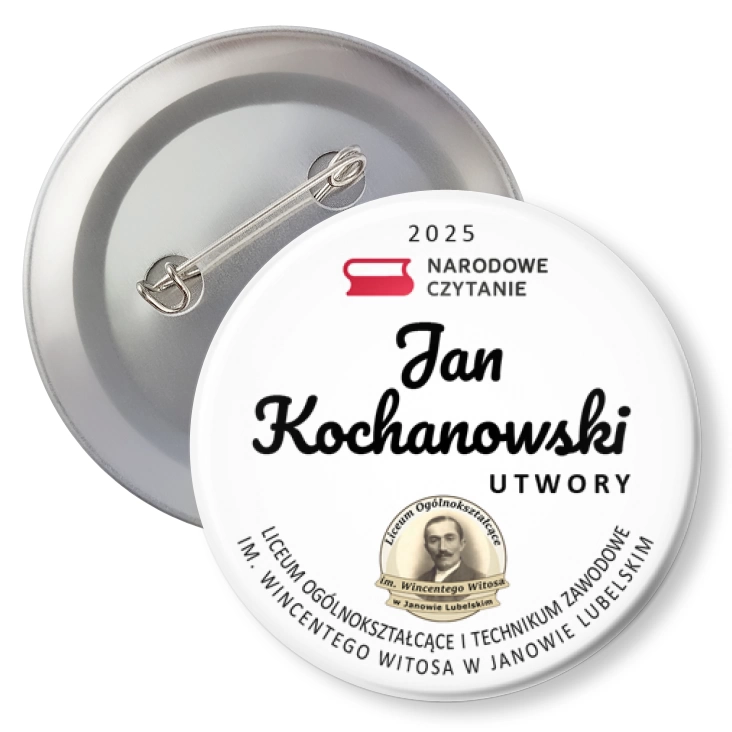 przypinka z agrafką Narodowe Czytanie 2025 LO w Janowie Lubelskim
