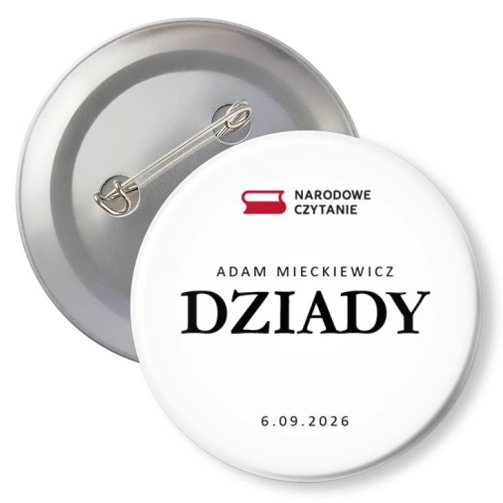 przypinka z agrafką Narodowe Czytanie 2026 Dziady Adam Mickiewicz
