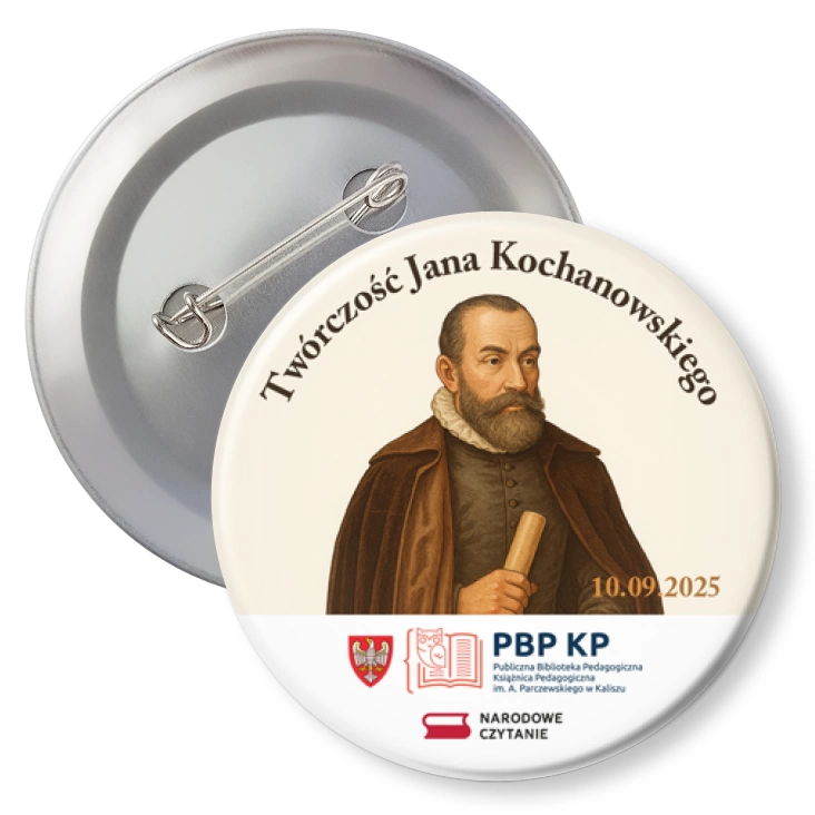 przypinka z agrafką Narodowe czytanie Biblioteka Kalisz 2025