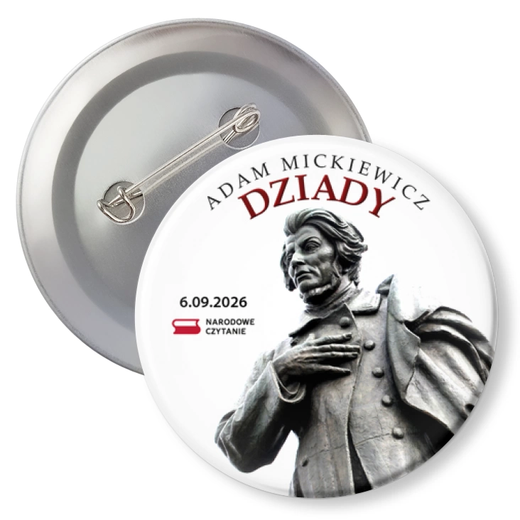 przypinka z agrafką Narodowe Czytanie Dziadów Adama Mickiewicza