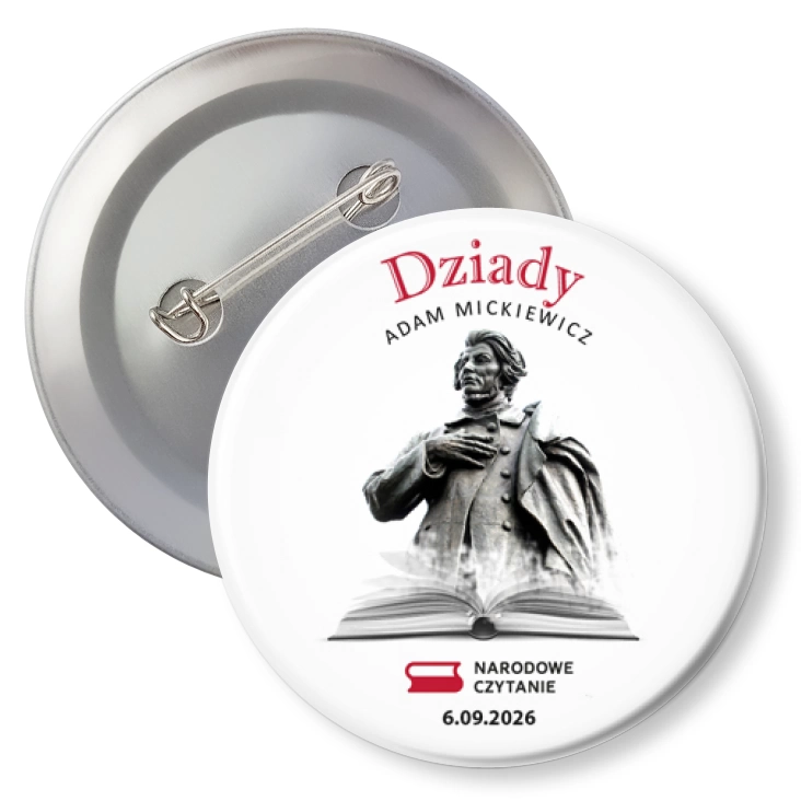 przypinka z agrafką Narodowe Czytanie Dziady Adama Mickiewicza