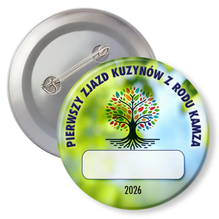 przypinka z agrafką Pierwszy zjazd kuzynów z rodu Kamza Komorowo 2026