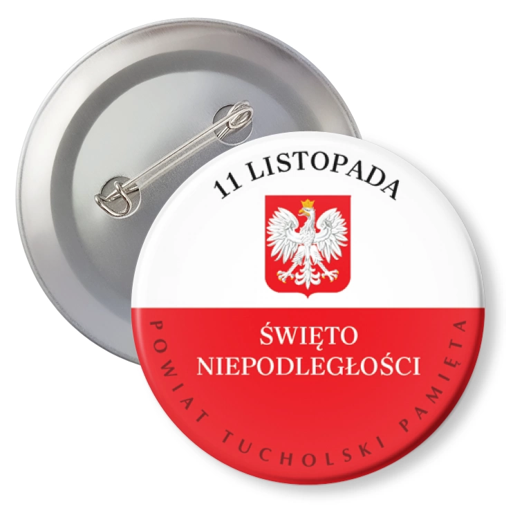 przypinka z agrafką Powiat Tucholski pamięta Święto Niepodległości