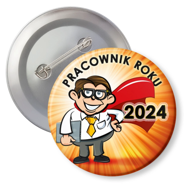 przypinka z agrafką Pracownik Roku superman w okularach