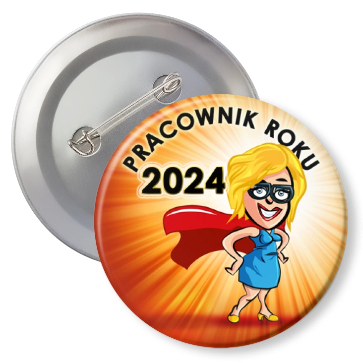 przypinka z agrafką Pracownik Roku superwoman w okularach