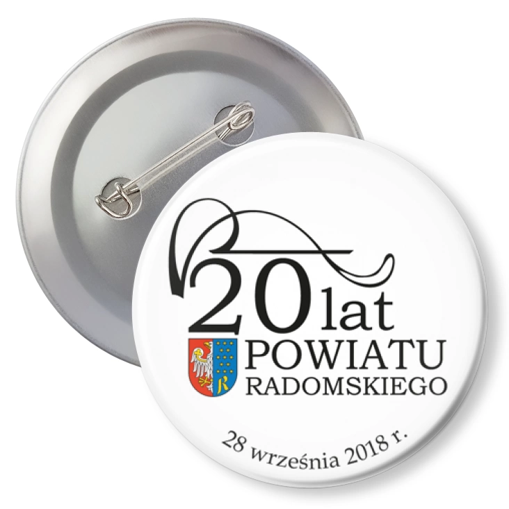 przypinka z agrafką 20 lat Powiatu Radomskiego