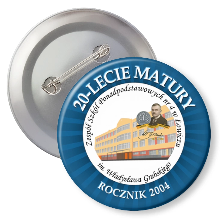 przypinka z agrafką 20-lecie matury ZSP nr 4 w Łowiczu