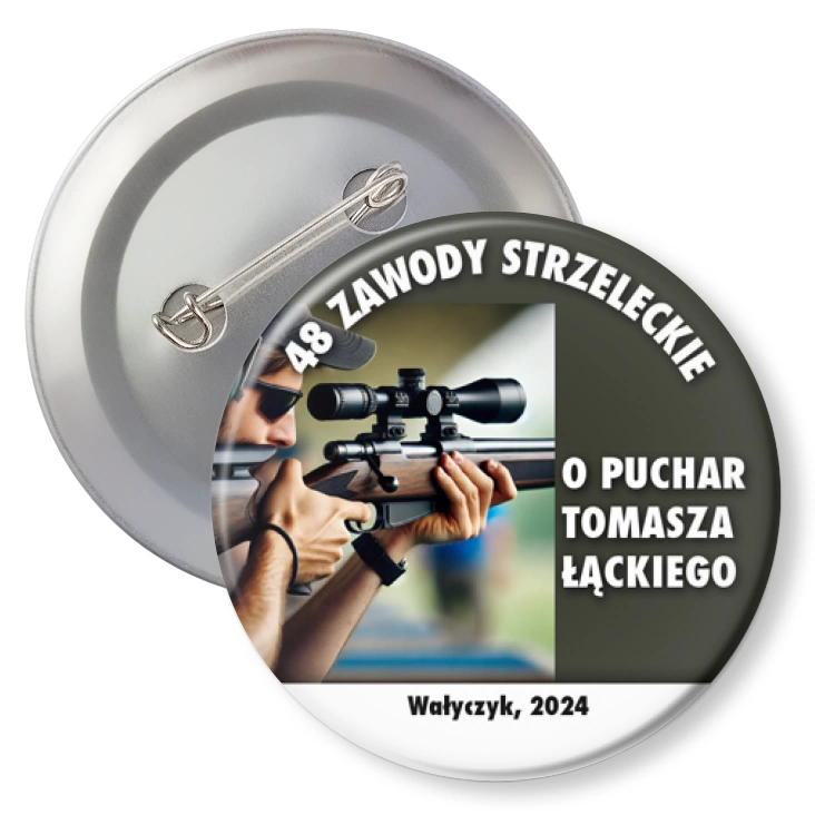 przypinka z agrafką 48 zawody strzeleckie o Puchar Tomasza Łąckiego