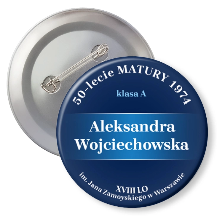 przypinka z agrafką 50-lecie Matury XVIII LO w Warszawie