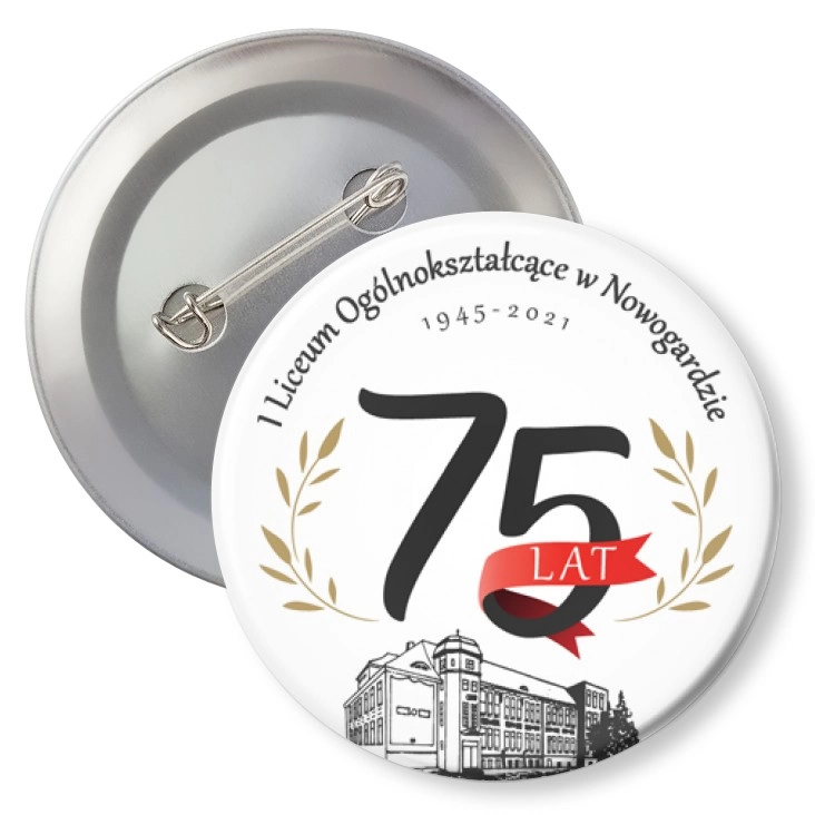 przypinka agrafka 75 lat I LO Nowogard