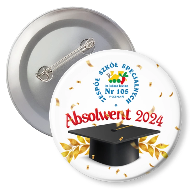 przypinka z agrafką Absolwent Zespołu Szkół Specjalnych nr 105 w Poznaniu