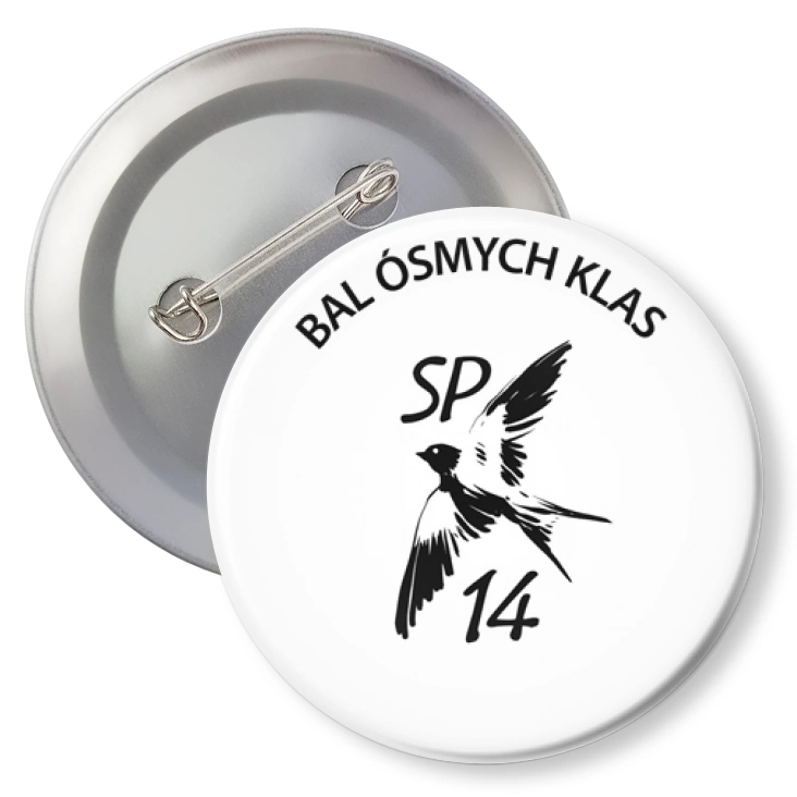 przypinka z agrafką Bal Ósmych Klas SP 14 Zielona Góra logo