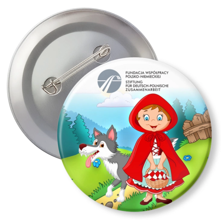 przypinka z agrafką Czerwony Kapturek Fundacja Współpracy Polsko-Niemieckiej