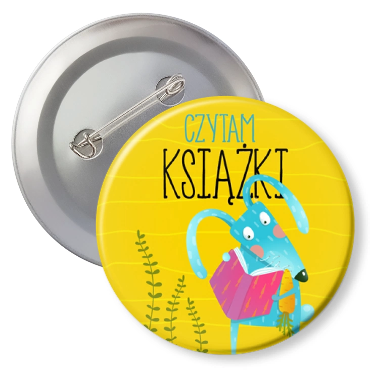 przypinkaCzytam książki zając na żółtym tle