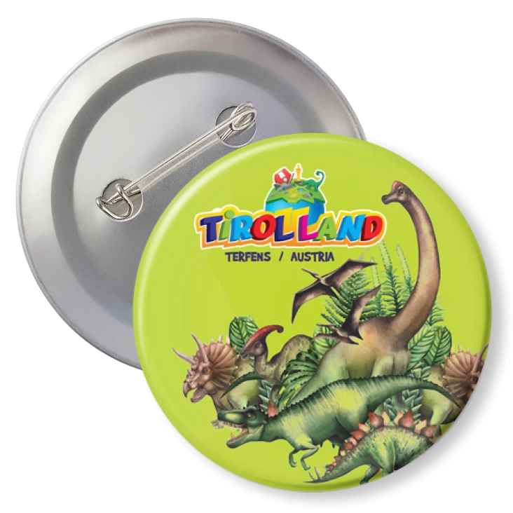 przypinka agrafka Dinozaury na seledynowym tle Tirolland
