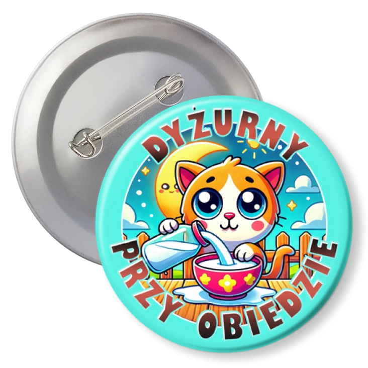 przypinka z agrafką Dyżurny przy obiedzie kotek