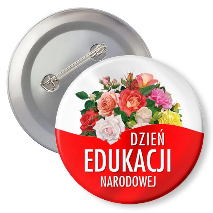 przypinka z agrafką Dzień Edukacji Narodowej z bukietem róż