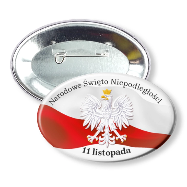 przypinka elipsa Narodowe Święto Niepodległości biały orzeł z flagą