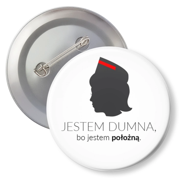 przypinka z agrafką Jestem dumna bo jestem położną