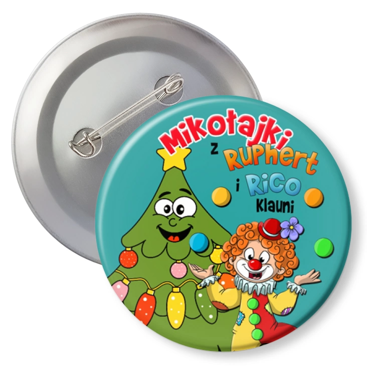 przypinka agrafka Klauni Ruphert i Rico i ich mikołajkowe szaleństwa