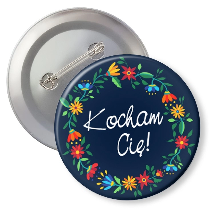 przypinkaKocham cię w kwiatach na granatowym tle
