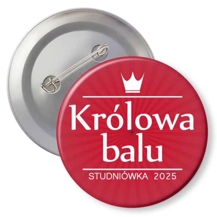 przypinka z agrafką Królowa Balu z białą koroną czerwona