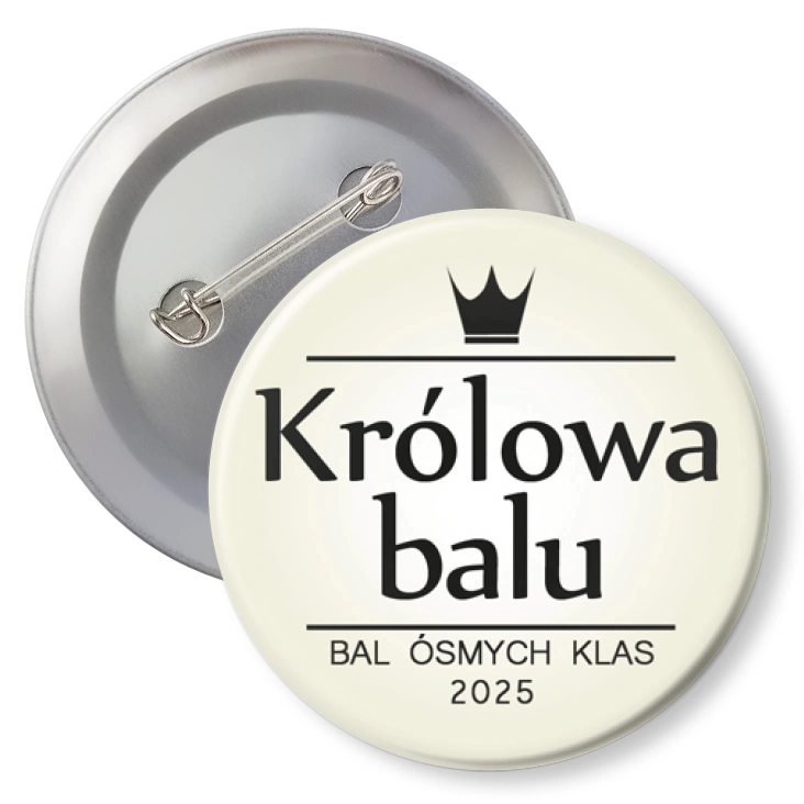 przypinka z agrafką Królowa Balu Ósmych Klas beżowa