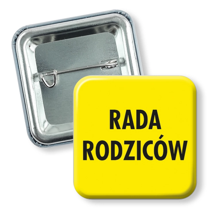 przypinka kwadrat Rada Rodziców na żółtym tle